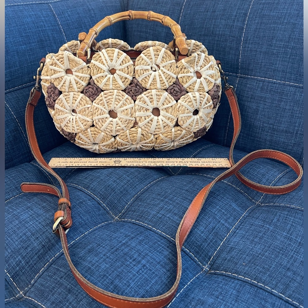 Authentic Patricia Nash, straw, bamboo and leather purse.